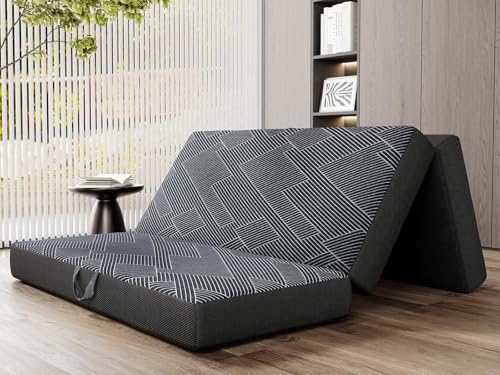 Tri Folding Mattress Full Size - Foldable Mattress Trifold Memory Foam Mat with Washable Cover, Handle & Non-Slip Bottom, Portable Foldable Floor Sofa Bed for Travel Camping Guest - 6 Inch, 73'x52'x6'