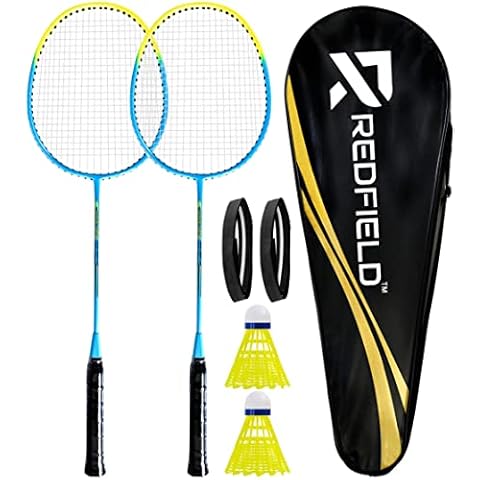 Redfield Badminton Set, 2 Badmintonschläger, 2 Federbälle, Tragetasche, 2 vorinstallierten Griff, Federball Set für 2 Spieler, Badminton Schläger, Federballschläger Set fur Sport und Unterhaltung Cover