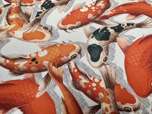 Tissu carpe koï japonaise orange 140 cm pour coussins de salon
