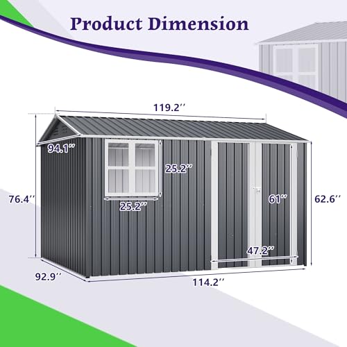 Image of YOPTO 10X8 FT Outdoor Storage Shed,Metal Shed W /Window,Floor Frame & Lockable Swing Door,Garden Tool House W / 4 Air Vents & Sloped Roof,for Backyard Patio Lawn,Gray