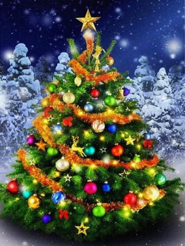 Brennora Kits de punto de cruz estampados 11CT Bordado a Mano DIY adultos principiantes Set de inicio de preimpreso Árbol de Navidad 40x50 cm