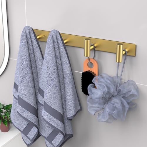 Image of VAEHOLD Hat and Coat Wall Mount Rack - Hooks for Robes, Bags, Keys, and Towels - Bathroom Towel Hanger Organizer (Gold, inchT inch Shape 4 Hooks 2 Pack)