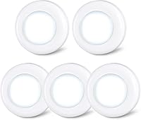 STAR-SPANGLED 5-Pack Mini Puck Lights - Cool White Battery Touch Tap Lights for Closet Cabinet Kitchen, 50 Lumens Stick-On Easy Install