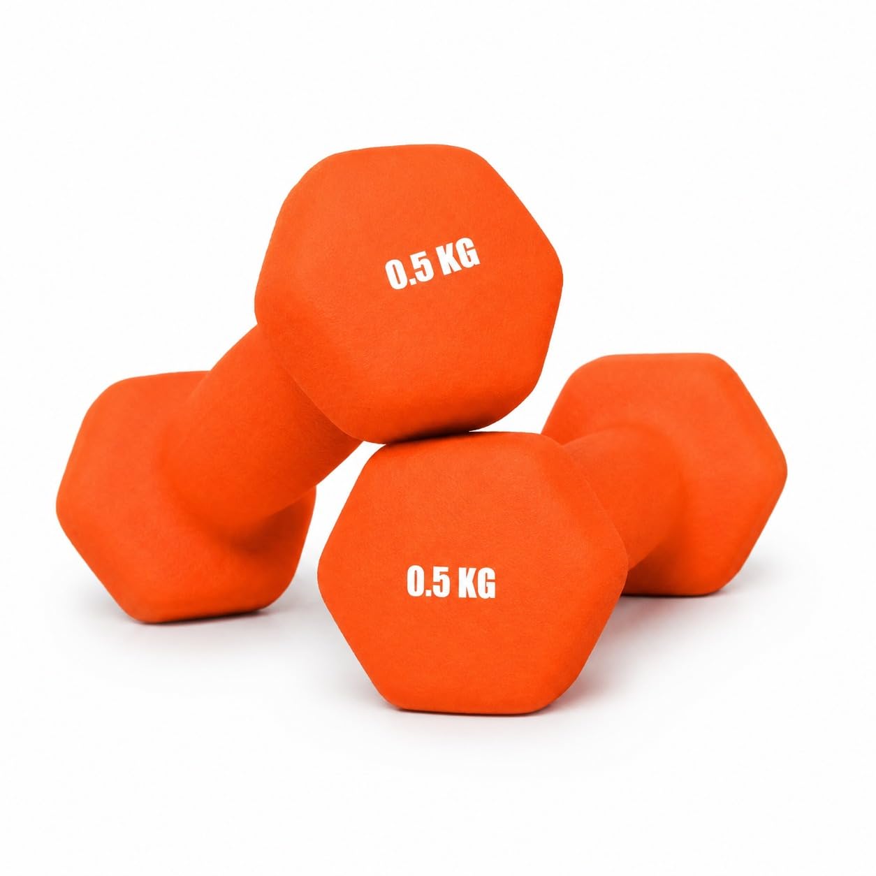 Neoprene Dumbbells Set Hex Anti Roll Coated Hand Weights for Men & Women Non Slip Exercise Dumbbell Pair for Home Gym Fitness in Orange Blue & Pink (Orange, 2 KG Pair)
