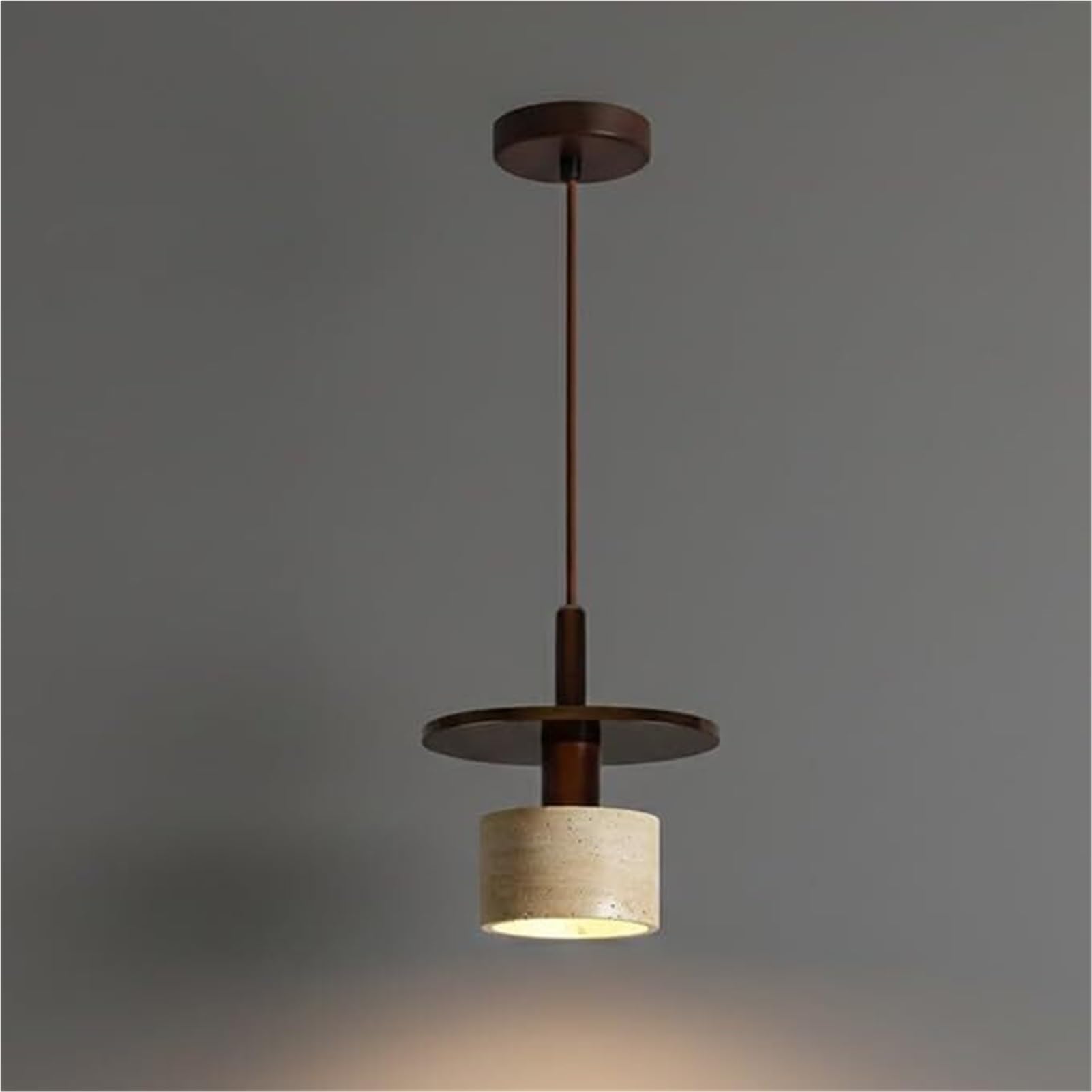 HUAYUSEDF Japanese Minimalist Travertine Cylinder Pendant Lamp Chandelier Hanging Lighting Ceiling Fixture for Bedroom Bedside Cafe Restaurant(Brown)