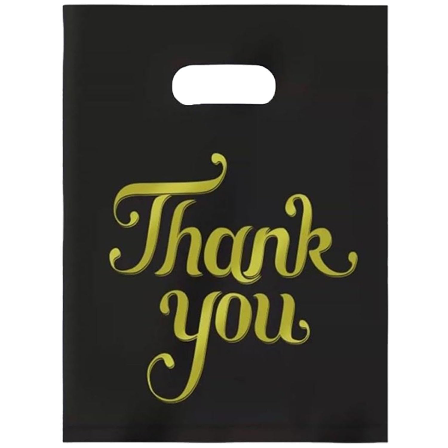 Joyhey 100 Count 11.7" x 15.7" Plastic Merchandise Bags, Shopping Retail Boutique Bags with Die Cut Handles - Gold Thank You