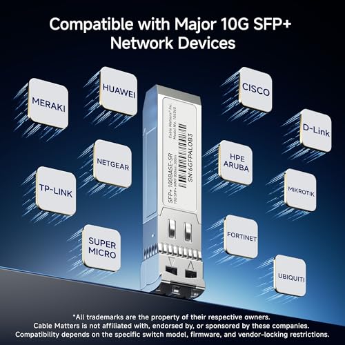 Image of Cable Matters 2-Pack 10GBASE-SR SFP+ to LC Multimode 10G Fiber Transceiver Module, 10G, MMP Fiber, Up to 300m, for Cisco, Ubiquiti, TP-Link, D-Link, MikroTik, Netgear, Supermicro, HPE Aruba