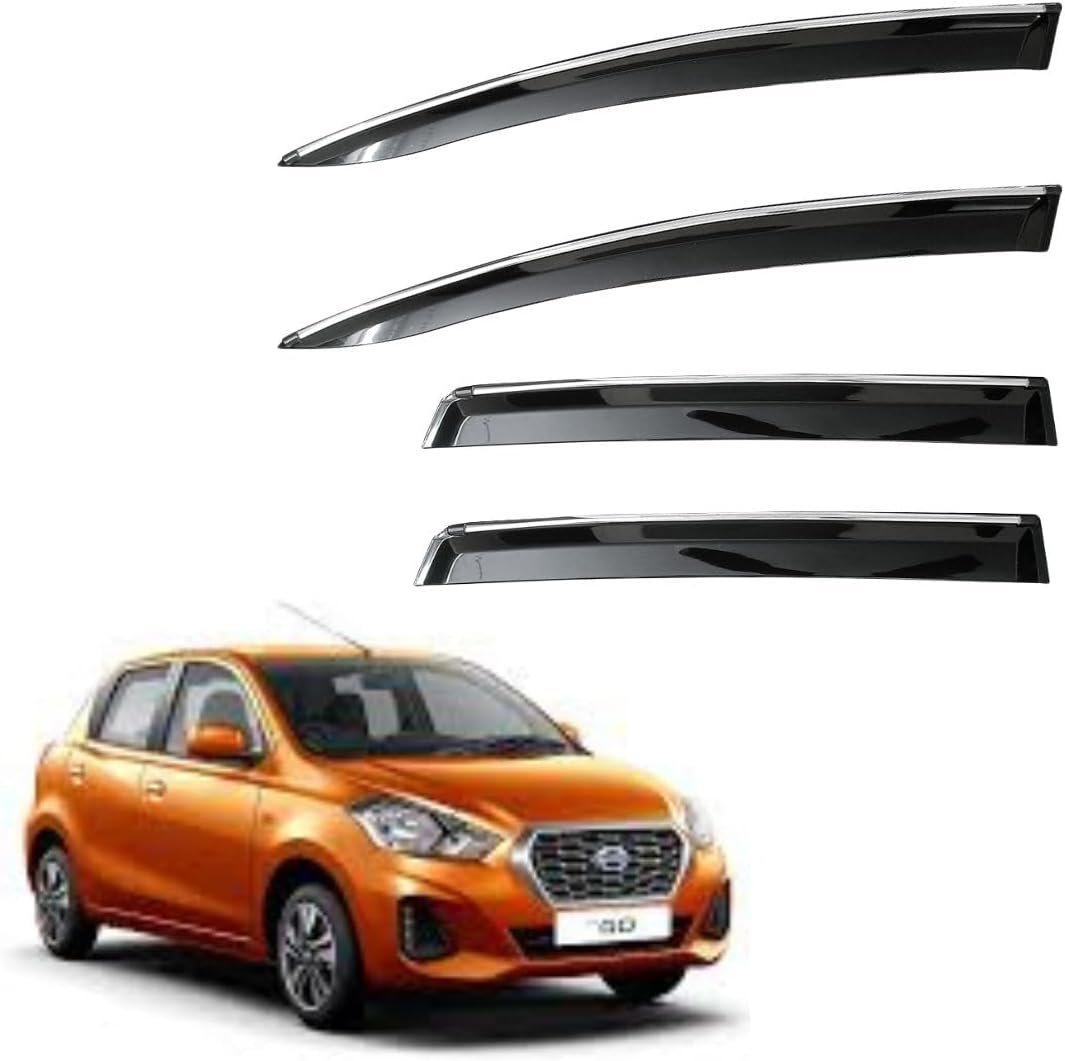 CAR SAAZ Non-Breakable Smoke Door Visor for Datsun Go (2014-2018)| Sun, Rain Wind Deflector | Strip Side Door Rain Visor โ Set of 4 Pcs