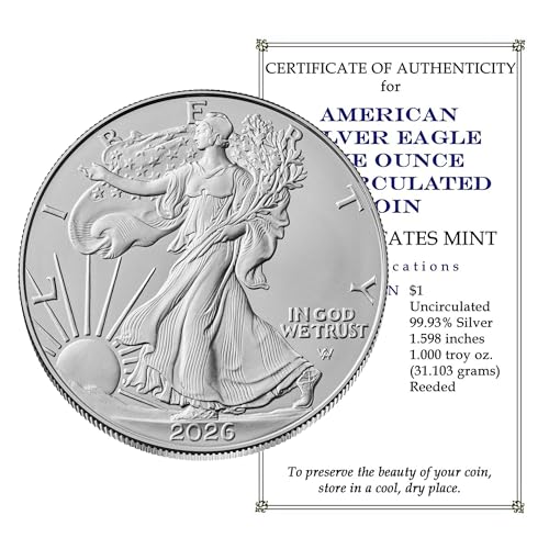 2026 U.S. Silver Eagle 1 oz Brilliant Uncirculated with our Certificate of Authenticity Dollar Uncirculated US Mint