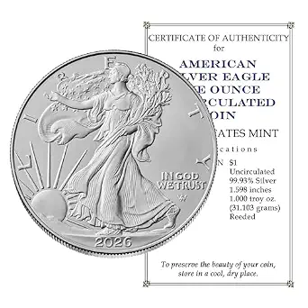 2026 U.S. Silver Eagle 1 oz Brilliant Uncirculated with Certificate of Authenticity