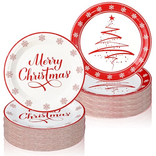 Nuenen 40 Piatti di Carta per Feste di Natale, 22,9 cm, Usa e Getta, Decorazioni per la Tavola