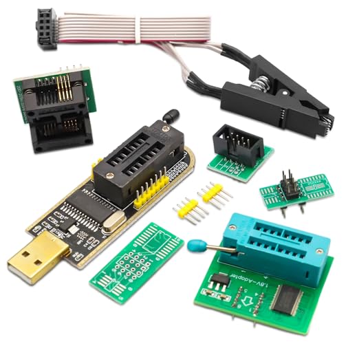 APKLVSR SOIC8 SOP8 Clip de prueba para EEPROM 25CXX / 24CXX, BIOS USB Programador CH341A + SOIC8 Clip + Adaptador de 1,8V + Adaptador SOIC8 para 24 Serie Flash 25