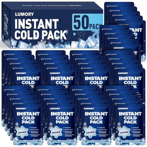LUMORY 50 Pack Instant Ice Packs 4x6 Ice Packs for Injuries Disposable Ice Pack for Toothache Headache and Swelling for Athletes and Outdoor Activities
