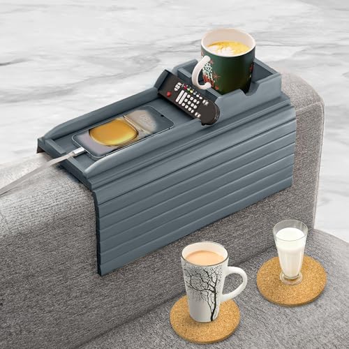 Couch cup holder tray with 2 cork coasters