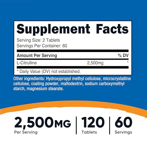 Image of Nutricost L-Citrulline 2500mg Per Serving, 60 Servings, 1250mg Per Tablet, 120 Tabs - GMO-Free and Gluten Free Supplement (Pack of 2)