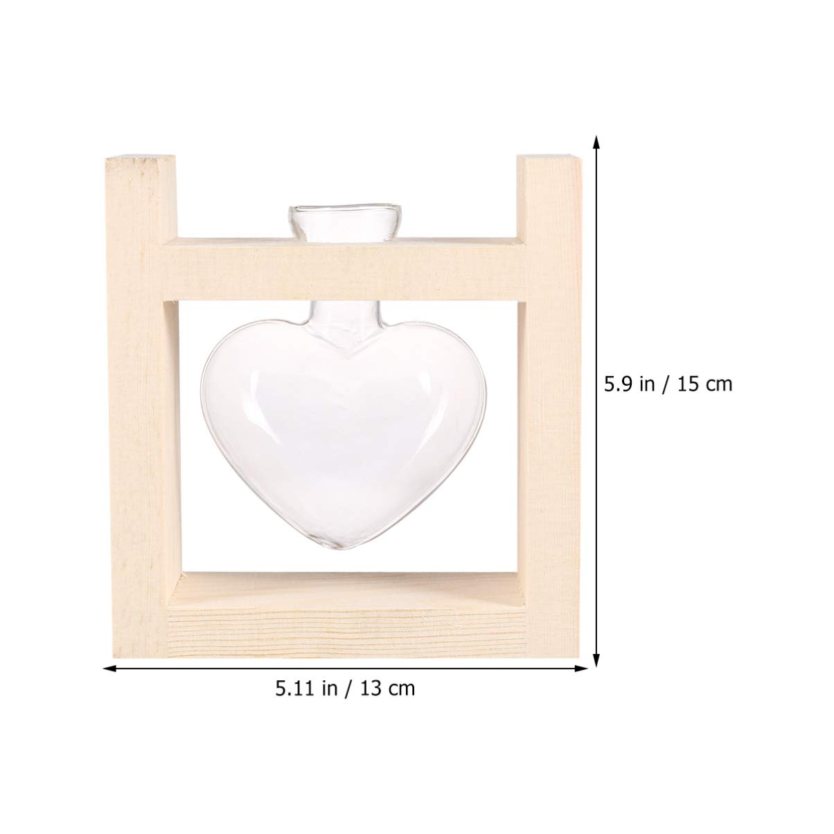 Jarrón hidropónico de Cristal en Forma de corazón, con Soporte de Madera para decoración de Escritorio de casa, Oficina, Boda, jarrón de Cristal con Soporte de Madera