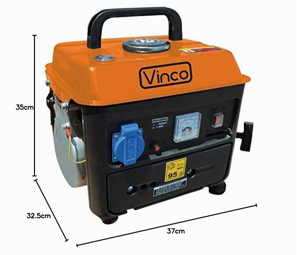Generador tipo silenziato, trasportabile. Motor de 2 tiempos Motor monofásico con silenciador fragancia. Funcionamiento con mezcla 2%, arranque a Velcro, 1 toma 12 V. Capacidad Depósito 4,2 L, autonomía con un Pieno 6 horas. Ruido 60 dBA a 7 M. consumo CA