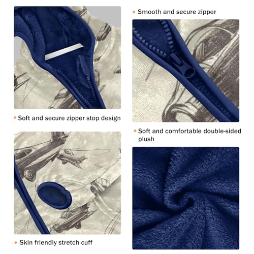 Airplane Sketches on Paper Toddler Fleece Jacket Girl Boys Hooded Fleece Jacket Coat Warm Outwear Zip-up 3-10T3