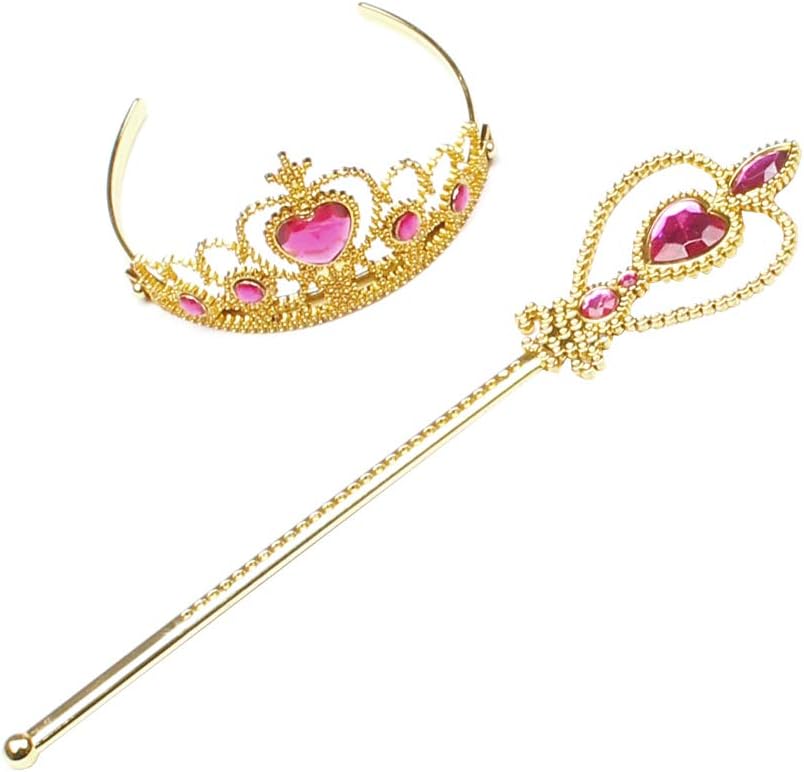 Weimoli 2PCS/Set Little Girls Princess Crown Tiara and Wand Set Princess Cosplay Dress Up Costume Accessories Princess Dress-up Party Accessories Golden