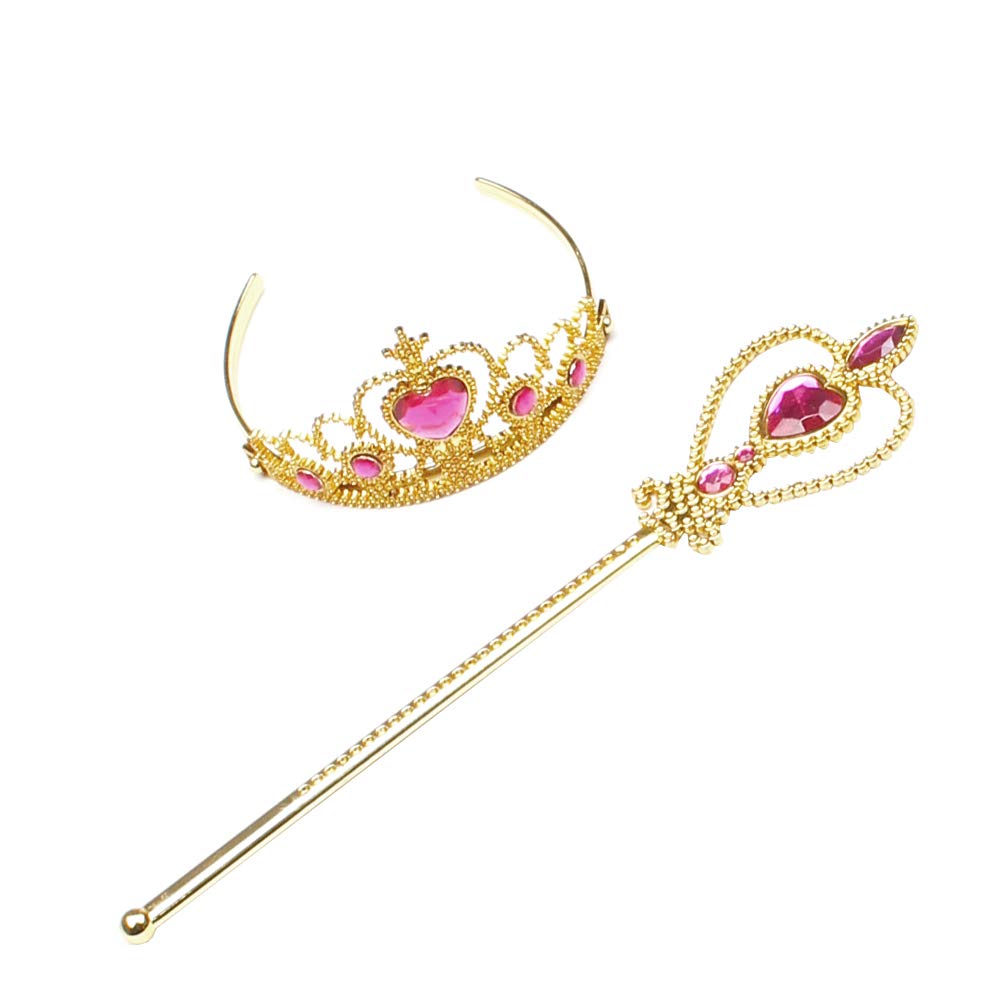 Weimoli 2PCS/Set Little Girls Princess Crown Tiara and Wand Set Princess Cosplay Dress Up Costume Accessories Princess Dress-up Party Accessories Golden
