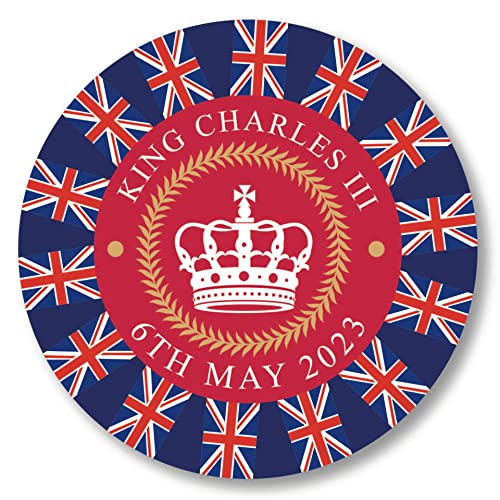 Widdop KING CHARLES III Coronation Commemorative Ceramic Coaster - Bunting, White, Red, Gold