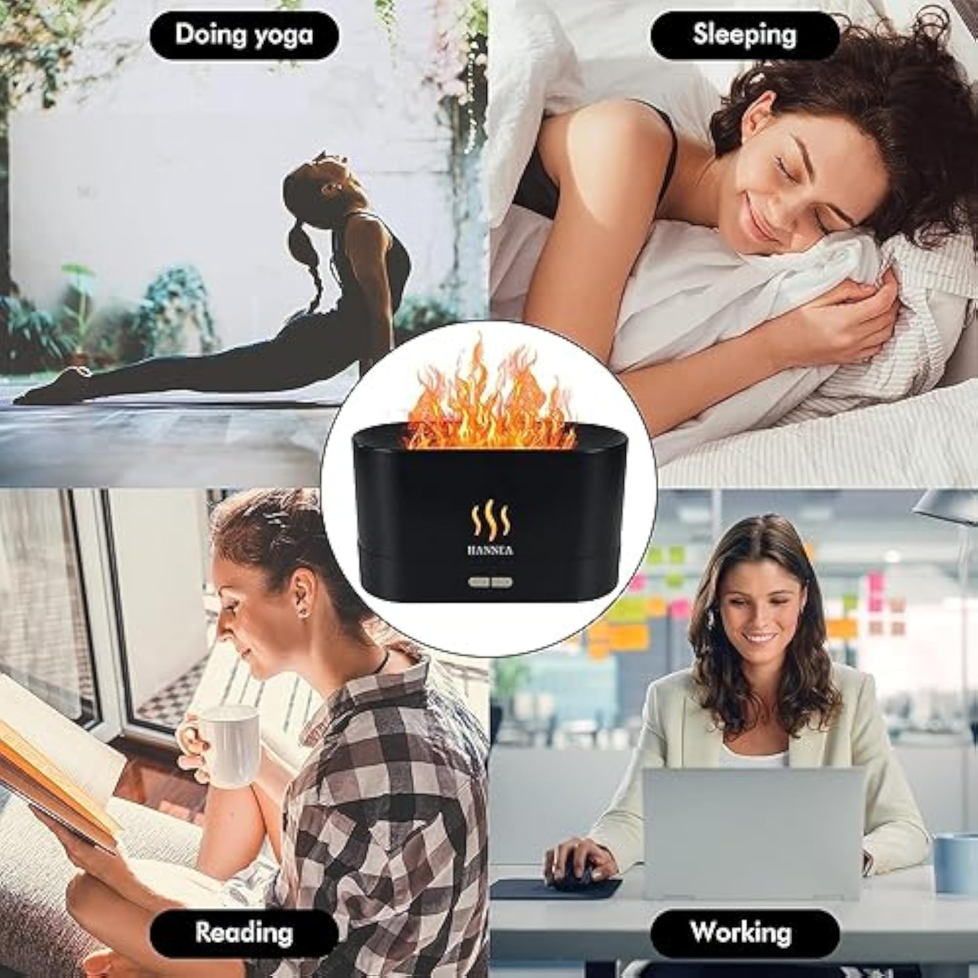 Flame Air Diffuser and Aromatherapy Humidifier, Quiet Mist