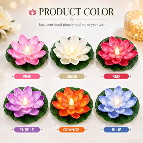 Image of One94Store Sensor Water Floating Smokeless Candles & Lotus Flowers Sensor Led Tea Light Unbreakable for Outdoor and Indoor Festival Decoration (Multicolor, Pack of 6,Plastic)