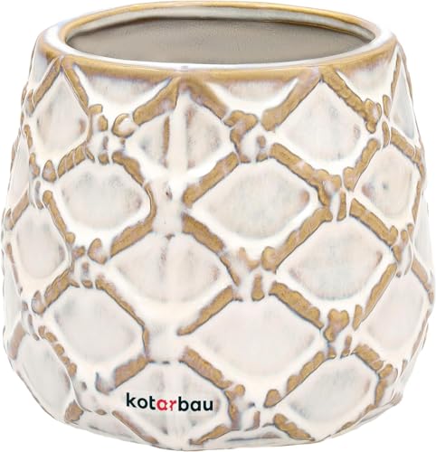 KOTARBAU® Maceta de cerámica esmaltada, Ø 9 cm, Tiesto Decorativo para Flores y Plantas, Macetero Redondo para Interiores, Minimalista, Blanco, Mocca, Beige, Forma y diseño de una piña, Original