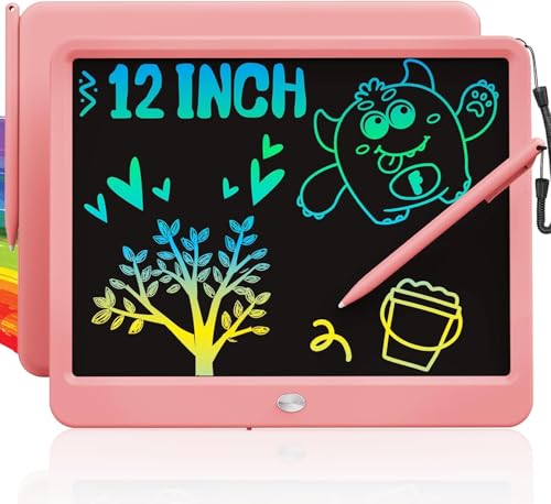 Image of TEKFUN 12 Inch LCD Writing Tablet for Kids, Coloring Drawing Pad, Mess Free Doodle Board, Airplane Travel Toys for Boys and Toddlers, Road Trip Essentials, Gifts for 3 4 5 6 7 8 Year Old Girls(Pink)