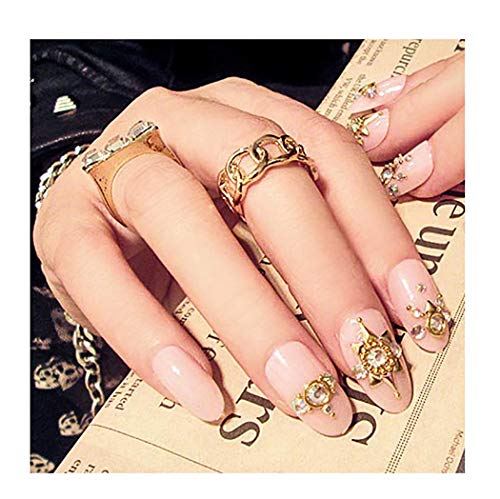 Fstrend 24Pcs False Nails Glitter Rhinestone Star Full Cover Acrylic Pink Press on Fake Nails for Women and Girls