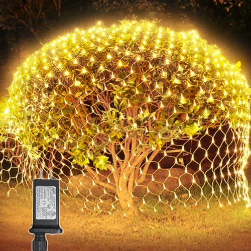 hyrion Warm White Christmas Net Lights with 8 Lighting Modes,12ftx5ft 360 LED Mesh Lights Waterproof for Christmas Trees, Bushes, Garden, Lawn, Xmas Outdoor Decorations hyrion Warm White Christmas Net Lights with 8 Lighting Modes,12ftx5ft 360 LED Mesh Lights Waterproof for Christmas Trees, Bushes, Garden, Lawn, Xmas Outdoor Decorations