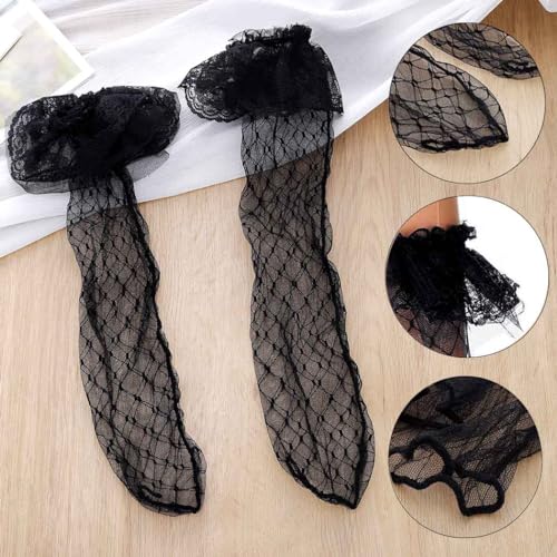 2 Pairs Mesh Lace Loose Socks Mesh See Through Socks Trim Ruffled Socks for Women4