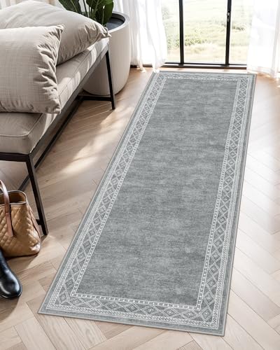 Image of Lahome Modern Bordered Kitchen Runner Rugs Non Skid Washable, 2x6 Runners for Hallways Non Slip Ultra-Thin Hallway Rug, No Shedding Soft Carpet for Entryway Laundry Room Bedroom (2x6ft,Grey)