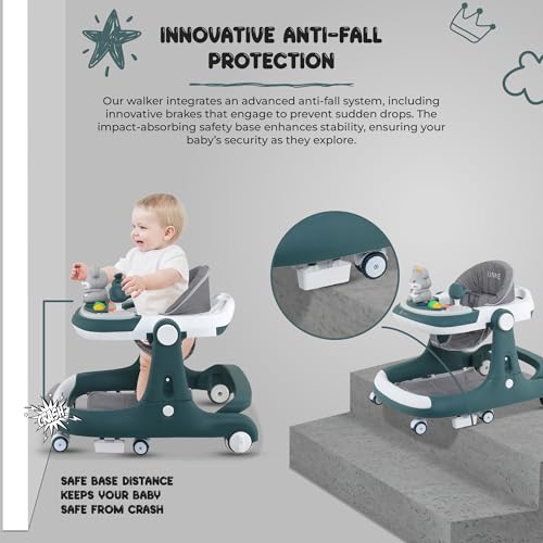 Image of Bunnie Baby Activity Sumo Walker, Adjustable Infant Walking, Removable Toy Tray, Safety Lock Wheels, and Parental Handle, Perfect for Toddlers Learning to Walk Indoors, 6-Wheel Design - Dark Green