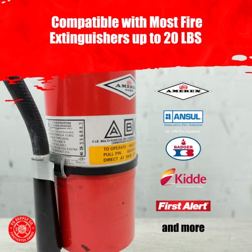 F.D Supply CO. Fire Extinguisher Replacement Hose Clip and Strap with Instruction Decal - Fits Amerex, Ansul, Badger, General, Kidde, First Alert – Fits Fire Extinguishers Up to 20 Lbs (5)
