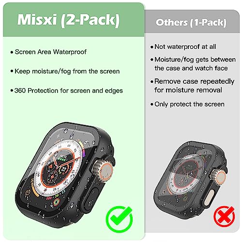 Image of Misxi [2 Pack] Waterproof Case with Button Designed for 49mm Apple Watch Ultra 3 (2025) / Ultra 2 / Ultra, Hard PC Cover with Tempered Glass Screen Protector for iWatch, 1 Black + 1 Transparent