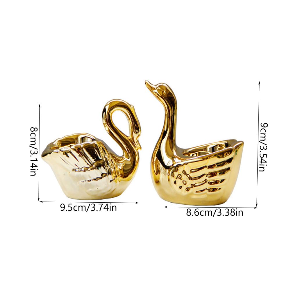 Leheybia 2 Pcs Ceramic Swan Candle Holder Animal Candlestick Ceramic Candle Holder Candlestick Holders for Wedding, Dinning, Party, (Gold)