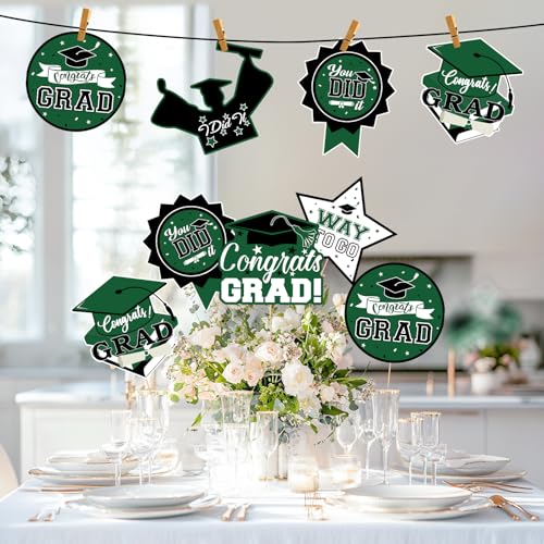 Image of 24Pcs Graduation Party Decorations Class of 2026, Graduation Centerpieces for Tables, 2026 Congrats Grad Party Centerpiece Stick Table Toppers for Graduation Party Supplies (Green)