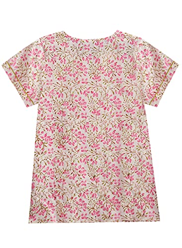 Image of A.T.U.N. (ALL THINGS UBER NICE) Womens Handblock Printed Cotton Pajama Set | Short Sleeve Night Dress