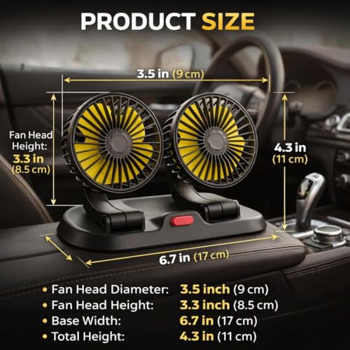 Image of SARTE Car Fan Dashboard Cooling Dual Head 360 Rotatable 24V Mini Air Circulation Brushless Motor Ultra Silent Adjustable Electric Cooler 3 Speed Control for SUV Truck Bus Car Desk Home