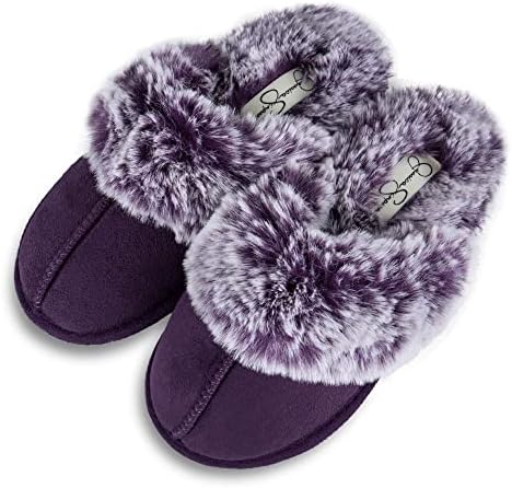 Jessica Simpson Girls Comfy Slippers - Cute Faux Fur Slip-On Shoes Memory Foam House Slipper, Purple, Large Little Kid | Image 4