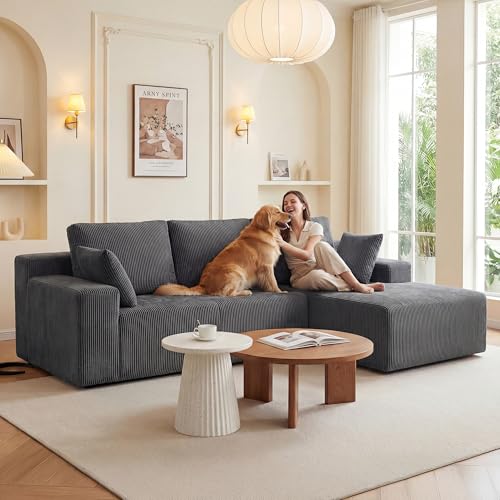 Image of GRUSIGN Cloud Sectional Boneless Couches for Living Room, Modular L Shaped Couch with Deep Seat Oversized Right Facing Chaise, Memory Foam Compressed Spineless 3 Seater Sofa, Grey