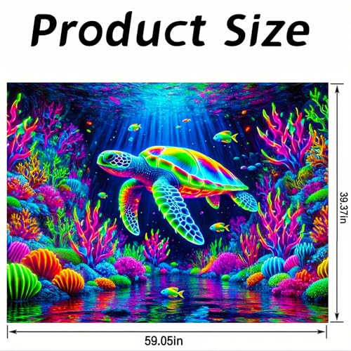 Image of Nuxovilar Neon Sea Turtle Wall Tapestry Polyester 78.74x59.05 In | Glow Poster Trippy Wall Art Marine Decor UV Backdrop Bedroom Lounge Themed Nook Room (Sea Turtle Coral Reef)