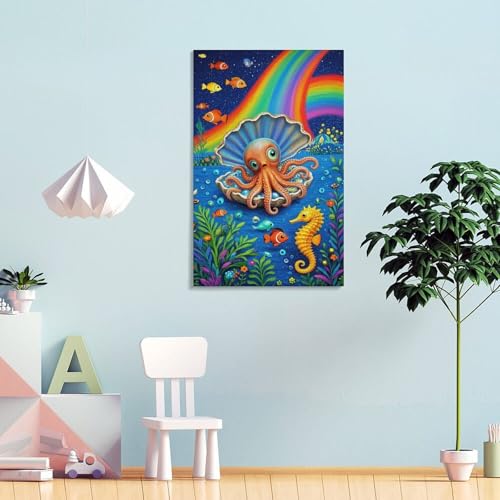 Pieuvre décor mural en toile 3D avec design superposé tableau facile à nettoyer