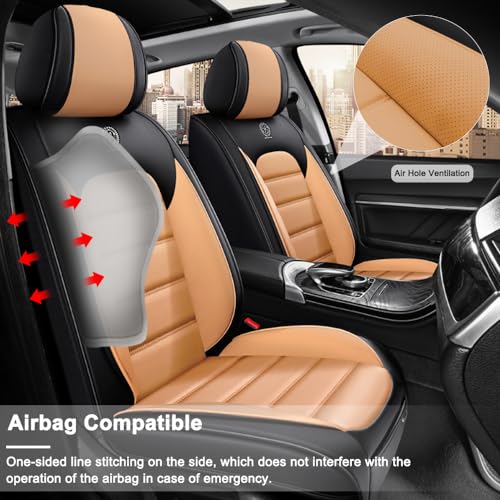 Image of 2 Seat Covers for Hyundai Santa Fe XL 2001-2024,Premium Nappa Leather Car Seat Covers Car Seat Cushions,Waterproof Soft Seat Covers for Cars,Interior Accessories with Airbag(Standard-Black&Orange)