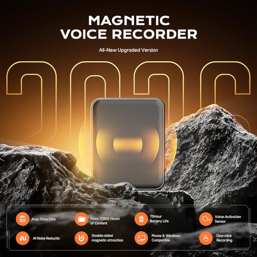 Image of Voice Activated Recorder 64GB - Double-Sided Magnetic Voice Recorder with AI Noise Reduction, Holds 6000 Hours of Audio, Recording Device for Lectures, Meetings and Interviews