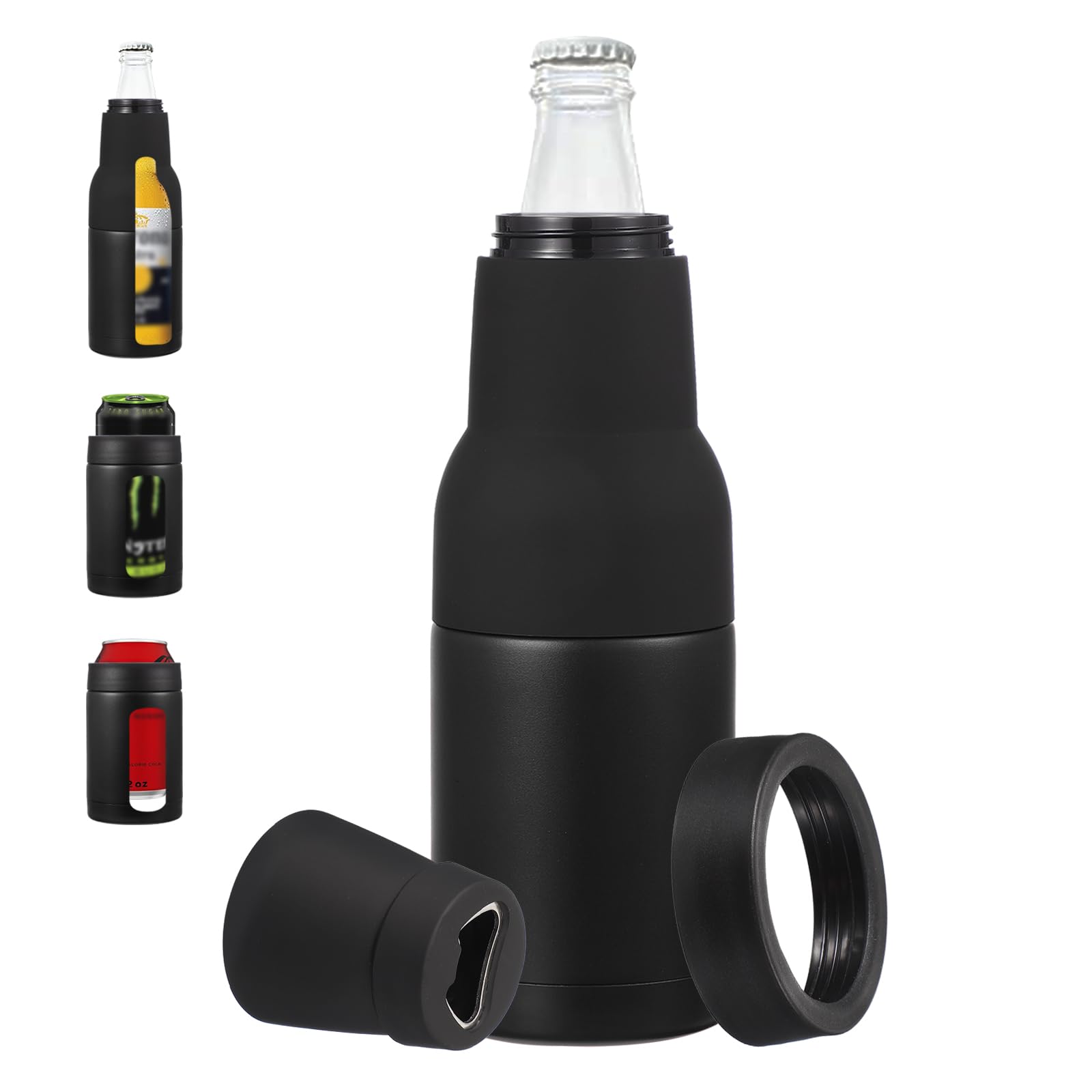 PATIKIL Slim Can Cooler, 12oz Skinny Can Insulated Beer Sleeve Drink Holder with Bottle Opener for Beer Soda Coffee Regular Cans and Bottles, Black