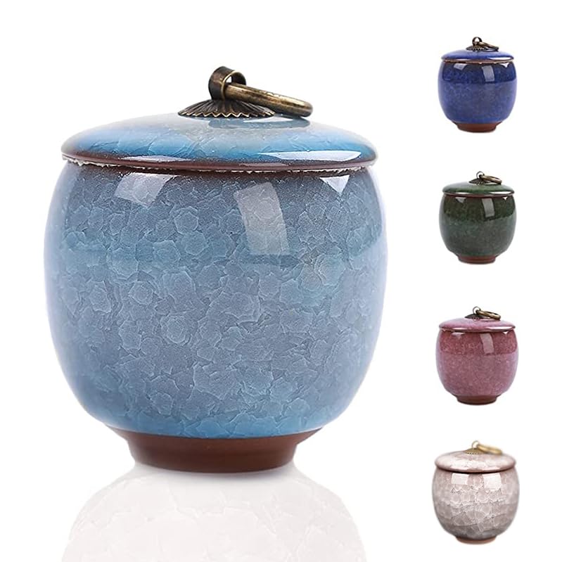 Small Urns for Human Ashes Keepsake, Ceramic Ice Crack Memorial Keepsake Cremation Urns Token Urns Mini Sharing Funeral Urns with Black Premium Box,