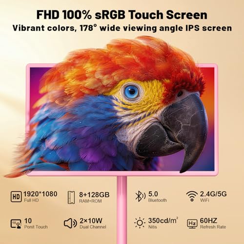 Image of VLH 32″ FHD Smart Portable Tv on Wheels, Touch Screen Rolling Tv Tablet with Camera, Google EDLA-Certified, Built-in 38400mAh Battery, Mobile Wireless TV with Rolling Stand and Remote for Smart Home