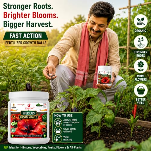 Image of Erwon Hibiscus GROWTH MIRACLE Fertilizer, Fast Action Organic Granules for rapid Growth and Heavy Flowering. (200 gm)